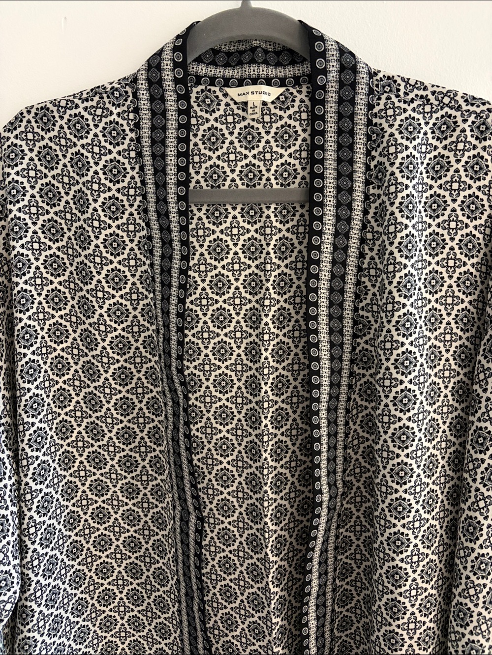 Max Studio Black & White Printed Open Front Blazer